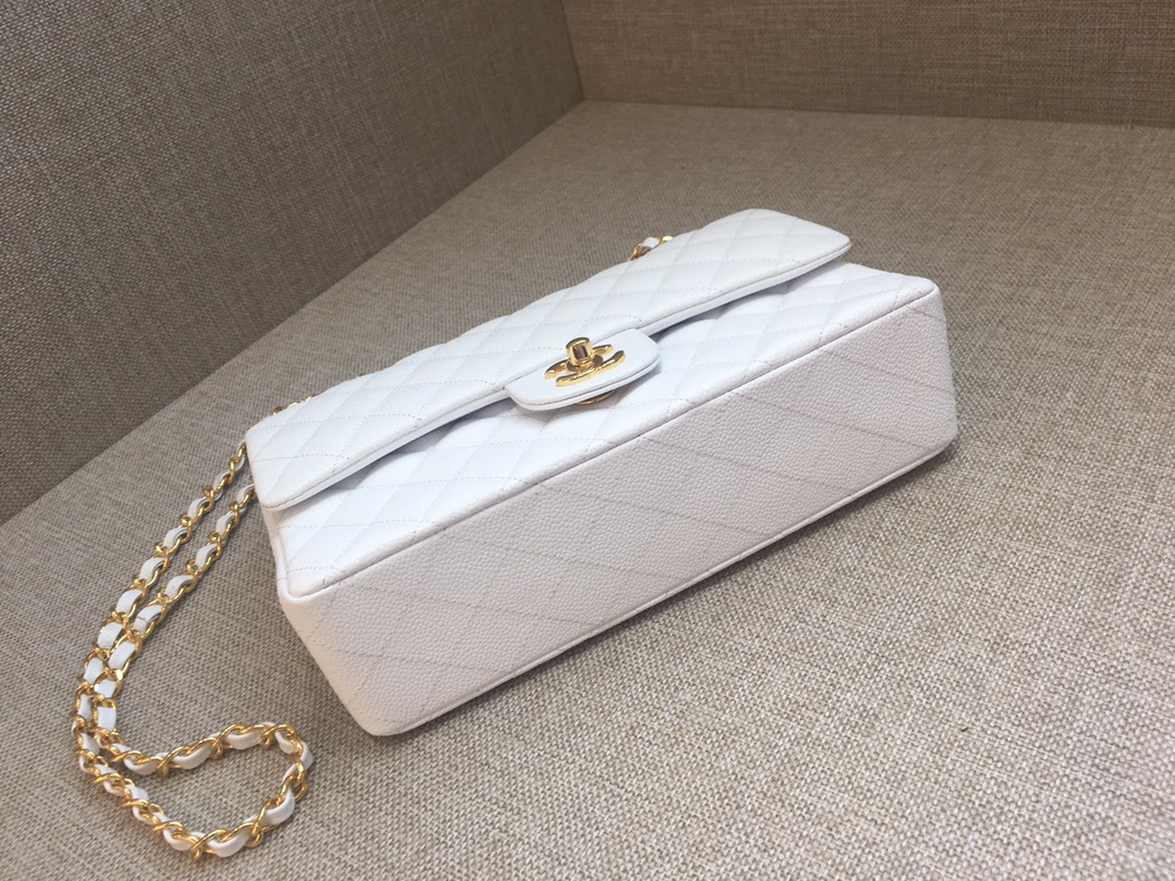 Medium Classic Flap Caviar Bag A01112 White/Gold